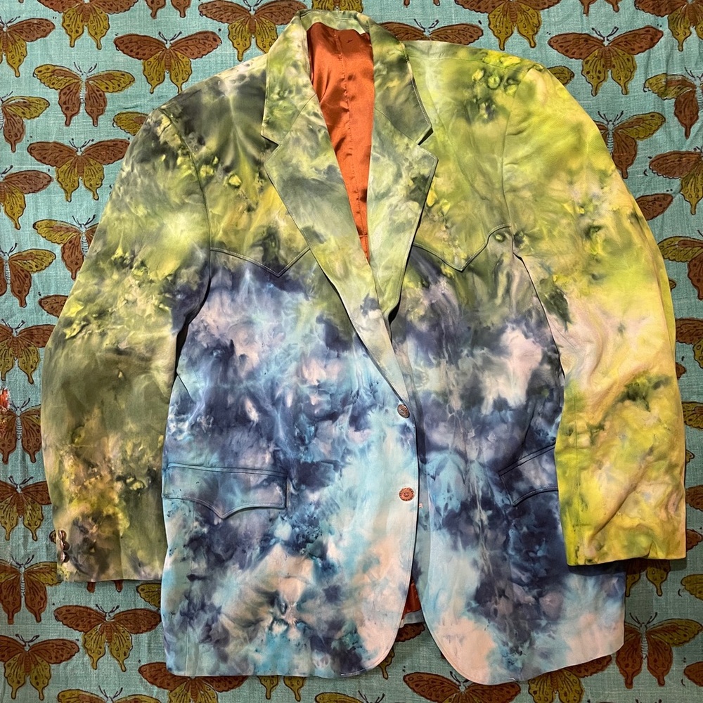Circle suit coat tie dye blue and green